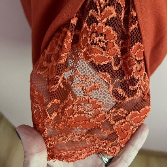 Orange Dress with Side Slit & Lace Detail, Medium, Sleeveless, Spaghetti Straps - Picture 10 of 13